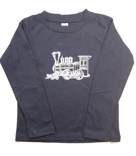 Train on Navy Long Sleeve — bright and durable children's clothes, with love from Tennessee!