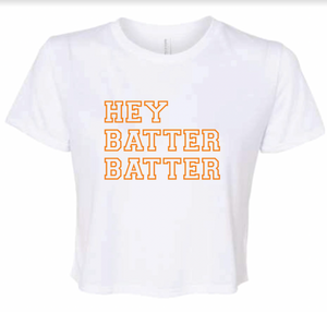 Hey Batter Batter White flowy crop top adult