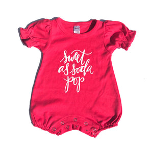 Sweet as Soda Pop Romper on Fuchsia — bright and durable children's clothes, with love from Tennessee!