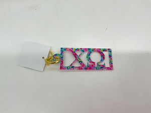 Chi Omega - Sorority Acrylic Keychain - Patterned Greek Bar Design: Preppy Floral Bows / Chi Omega
