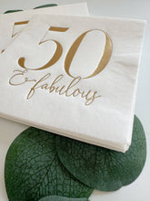 EnFete, LLC - 50 and Fabulous Cocktail Napkins Gold Foil on White - 50th Birthday Party Napkins Set of 16