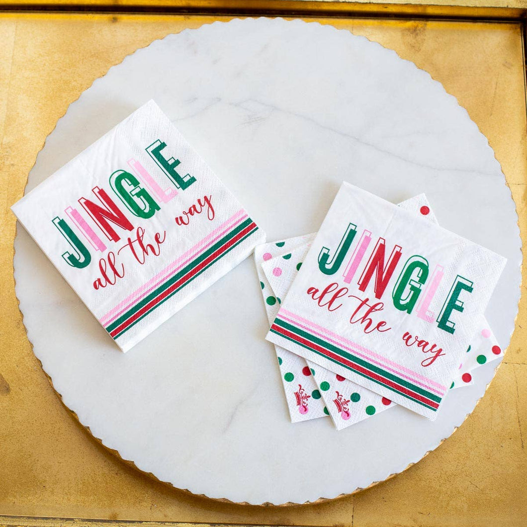 The Royal Standard - Jingle All The Way Cocktail Napkins   White/Multi   5x5