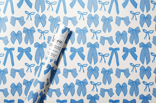 Blue Bows Wrapping Paper Roll