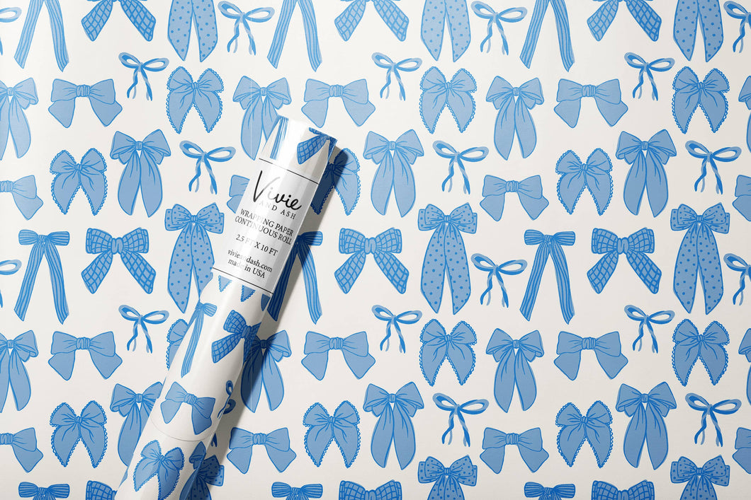 Blue Bows Wrapping Paper Roll