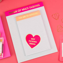 Chez Gagné - Queen of Multi-Tasking - Large Memo Lined Notepad - Bright Pink - 65 perforated pages - 10x8