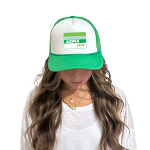 Alpha Omicron Pi - Sorority 2-Tone Trucker Hat - Choose your Design/Pattern: 3-Stripe love (rectangle) / Alpha Omicron Pi - Red Hat