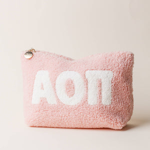 Alpha Omicron Pi - SORORITY SALE - Greek Letter Teddy Pouch - Blush: Alpha Omicron Pi