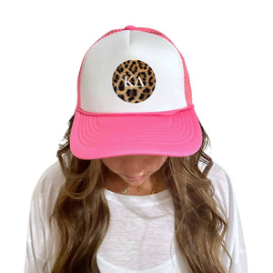 Alpha Omicron Pi - Sorority 2-Tone Trucker Hat - Choose your Design/Pattern: 3-Stripe love (rectangle) / Alpha Omicron Pi - Red Hat