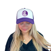 Alpha Delta Pi - Sorority 2-Tone Trucker Hat - Choose your Design/Pattern: 3-Stripe love (rectangle) / Alpha Delta Pi - Lt. Blue Hat