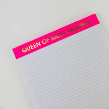 Chez Gagné - Queen of Multi-Tasking - Large Memo Lined Notepad - Bright Pink - 65 perforated pages - 10x8