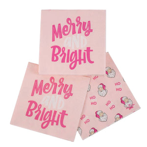 The Royal Standard - Merry & Bright Cocktail Napkins   Pink/White   5x5