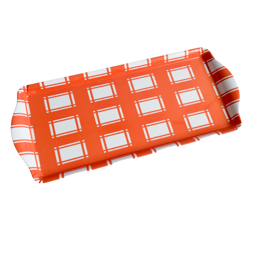 Sprinkles & Confetti Party Supplies - Orange Plaid Gingham Melamine Serving Tray – Perfect for Parties & Snacks