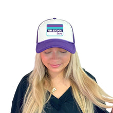 Alpha Omicron Pi - Sorority 2-Tone Trucker Hat - Choose your Design/Pattern: 3-Stripe love (rectangle) / Alpha Omicron Pi - Red Hat