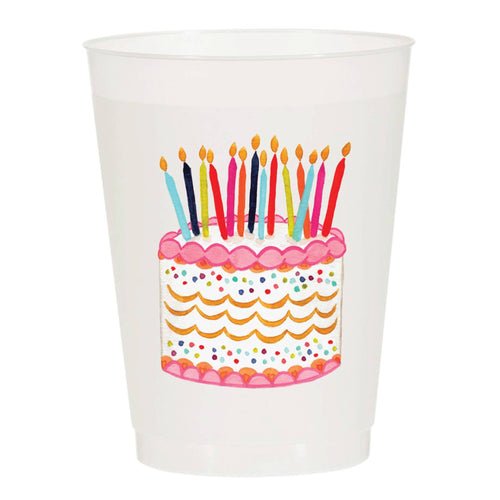 Sip Hip Hooray - Birthday Cake Watercolor Frosted Cups - Birthday: Pack of 6