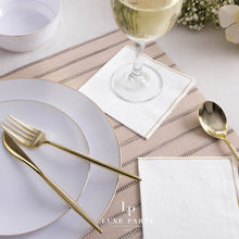 Luxe Party - White with Gold Stripe Paper Cocktail Napkins | 20 Napkins: 20 Beverage Napkins - 5" x 5"