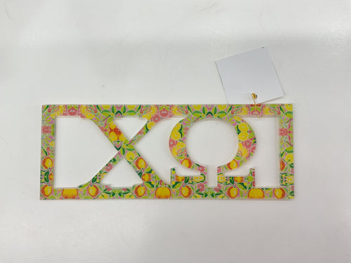 Chi Omega - Sorority Wall Sign - Patterned Greek Bar Design : Preppy Pink Lemonade / Small / Chi Omega