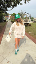La Fête Goods - Happy Heart Trucker Hat: Kelly green + light blue