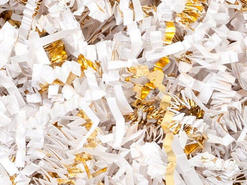 Crinkle Cut Paper Shred Small Packs: White & Gold / 1 Pack / 2 oz Bag