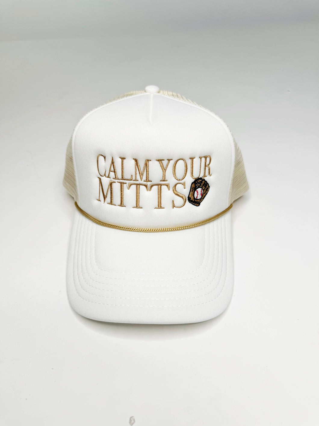 Poppy & Pine - Calm Your Mitts Trucker Hat/ QUICKSHIP: Ivory/Tanrope