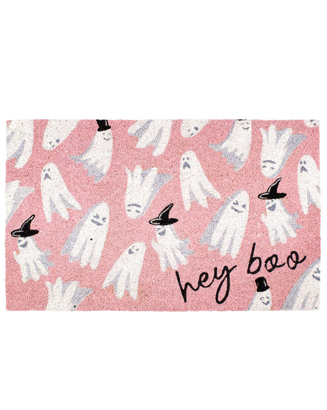 The Royal Standard - Hey Boo Ghost Coir Doormat   Light Pink/White/Black   18x30