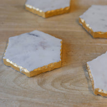 The Royal Standard - Vernazza Marble Coasters   White/Gold   4x4 Set of 4