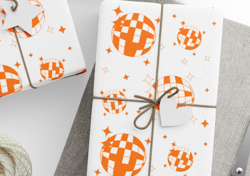 Disco Ball Orange and White Wrapping Paper Roll 
