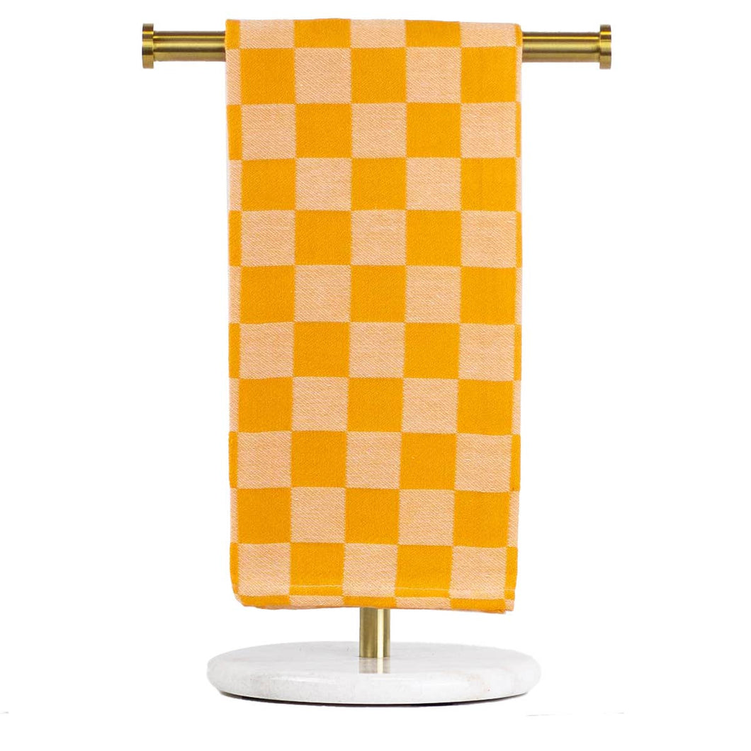 The Royal Standard - Checkerboard Jacquard Hand Towel   White/Orange   20x28