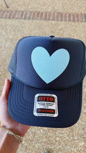 La Fête Goods - Happy Heart Trucker Hat: Kelly green + light blue