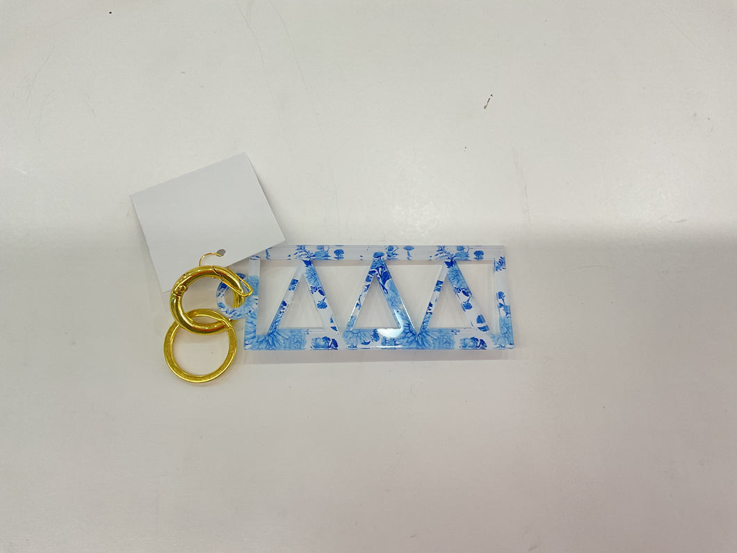 Delta Delta Delta - Sorority Acrylic Keychain - Patterned Greek Bar Design: Blue Chinoiserie / Delta Delta Delta