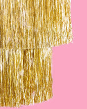 xo, Fetti - Gold Fringe Tinsel Chandelier | gold decor, party chandelier