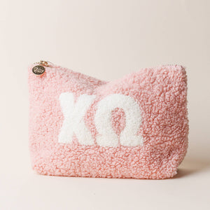 Chi Omega - SORORITY SALE - Greek Letter Teddy Pouch - Blush: Chi Omega