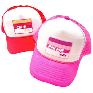 Alpha Delta Pi - Sorority 2-Tone Trucker Hat - Choose your Design/Pattern: 3-Stripe love (rectangle) / Alpha Delta Pi - Lt. Blue Hat