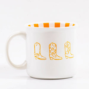 Cowgirl Checkerboard Coffee Mug    White/Orange/Light Orange   14oz