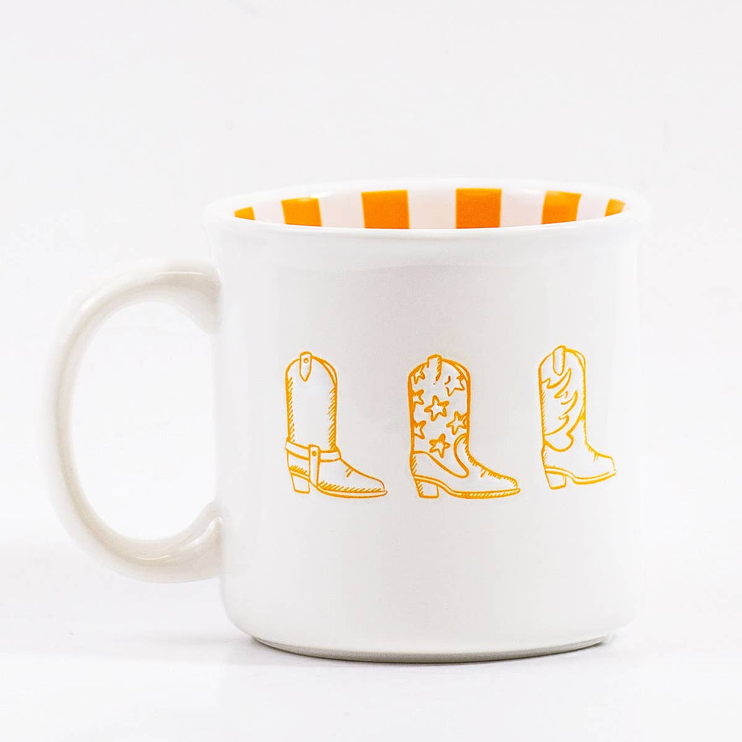 Cowgirl Checkerboard Coffee Mug    White/Orange/Light Orange   14oz