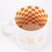 Cowgirl Checkerboard Coffee Mug    White/Orange/Light Orange   14oz