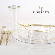 Luxe Party - Round Clear • Gold Plastic Plates | 10 Pack: 10 Plastic Pates / 10.25" Dinner Plates