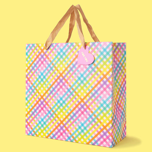 Gift Bags - Colorful Gingham - Assorted Sizes to Choose From: Large