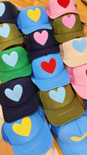 La Fête Goods - Happy Heart Trucker Hat: Kelly green + light blue