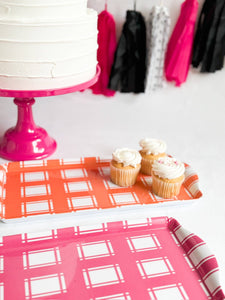 Sprinkles & Confetti Party Supplies - Orange Plaid Gingham Melamine Serving Tray – Perfect for Parties & Snacks