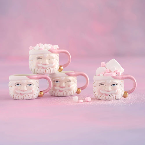 Glitterville - Glitterville Papa Noel Pink Mug, 4 Asst, Ceramic, 5.5