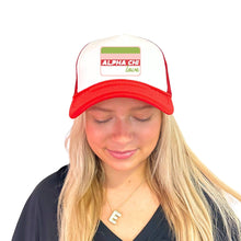 Alpha Omicron Pi - Sorority 2-Tone Trucker Hat - Choose your Design/Pattern: 3-Stripe love (rectangle) / Alpha Omicron Pi - Red Hat
