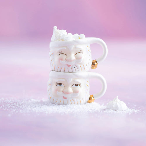 Glitterville - Glitterville Papa Noel Mug, 2 Asst, Cream, Ceramic, 5.5