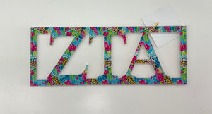 Zeta Tau Alpha - Sorority Wall Sign - Patterned Greek Bar Design : Preppy Leopard / Small / Zeta Tau Alpha