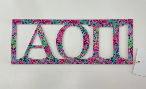 Alpha Omicron Pi - Sorority Wall Sign - Patterned Greek Bar Design : Preppy Floral Bows / Small / Alpha Omicron Pi