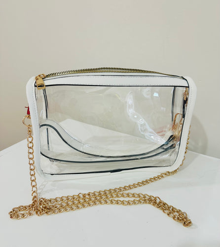 Clear purse with white trim