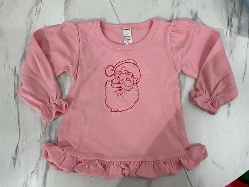 Santa on Pink Long Sleeve Ruffle