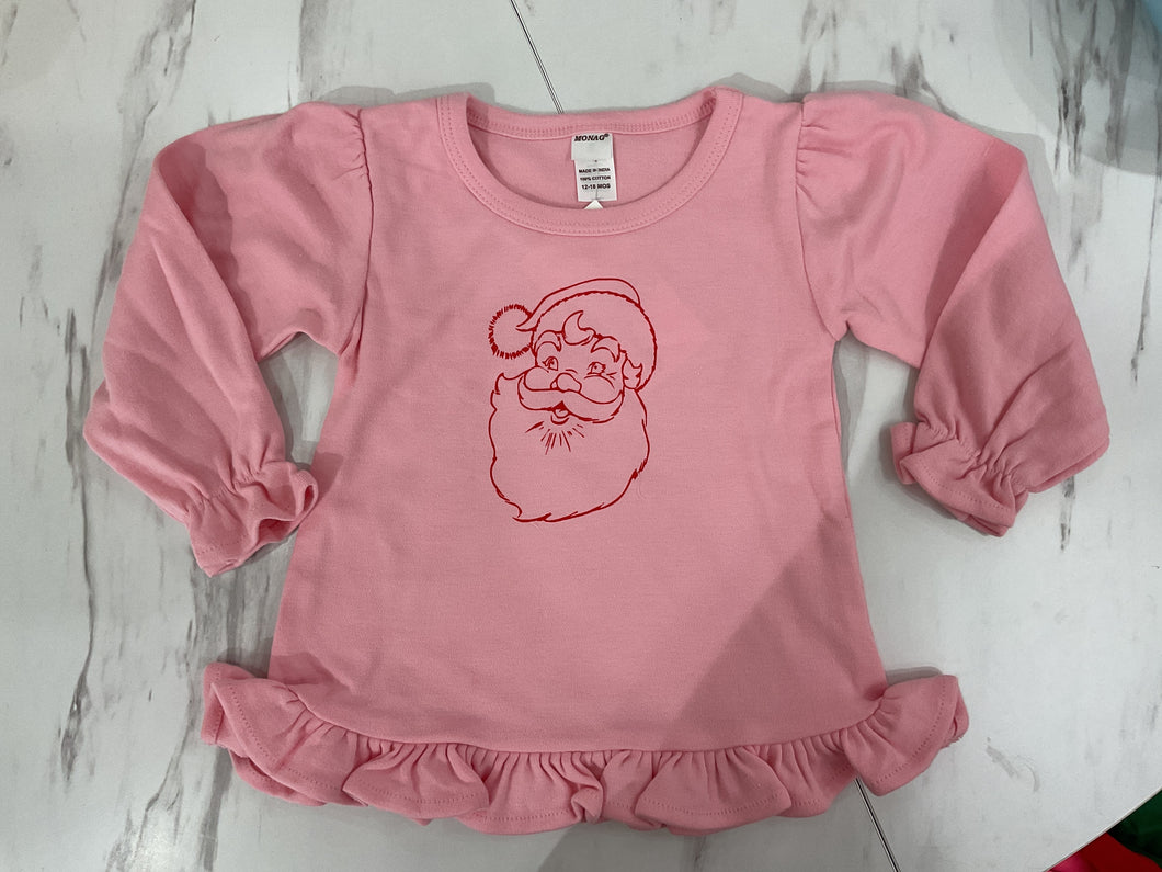 Santa on Pink Long Sleeve Ruffle
