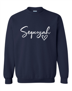 Sequoyah Heart Tee on Navy Sweatshirt