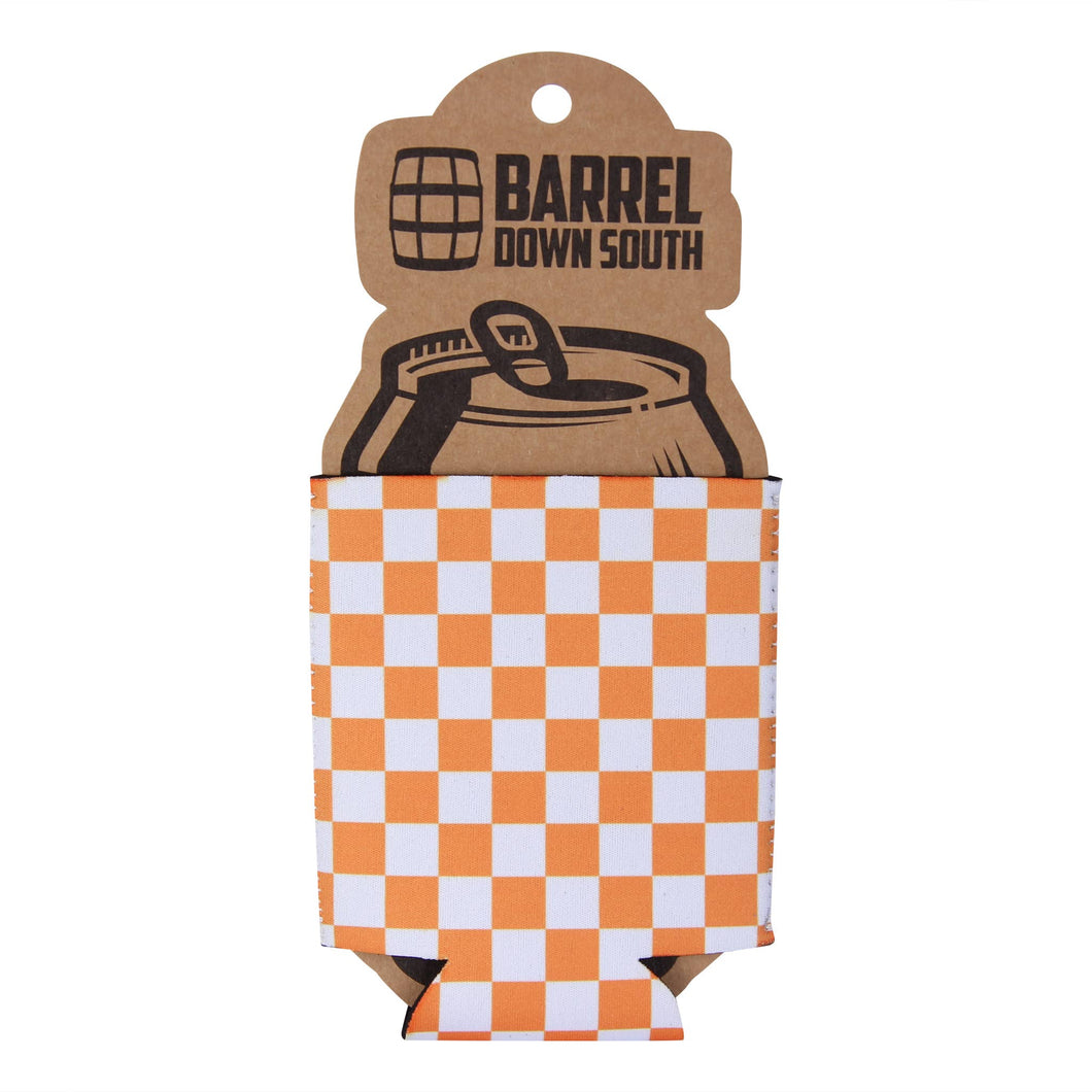 Barrel Down South - Orange and White Checkered Can Cooler