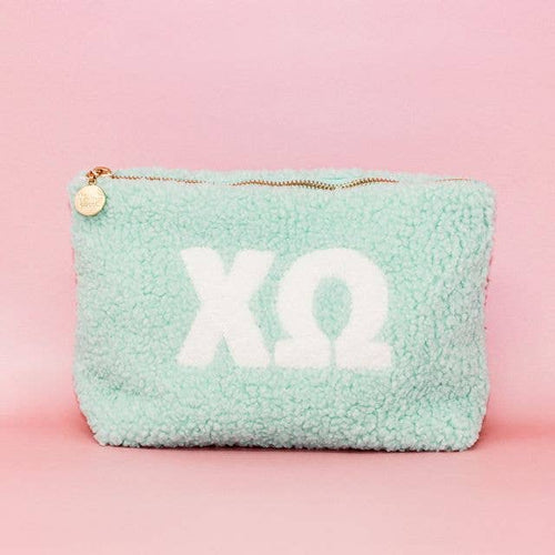 Chi Omega - Sorority Greek Letter Teddy Pouch - Aqua: Aqua / Chi Omega